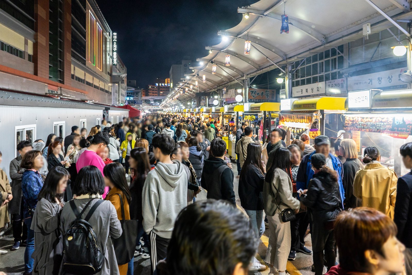 Seomun Market packed with people after dark