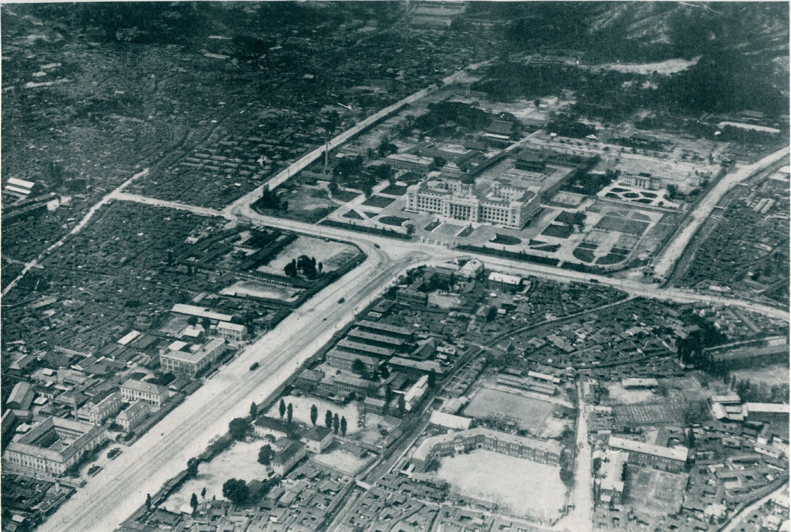 Aerial view of the Japanese Government-General of Korea building in colonial-era Seoul