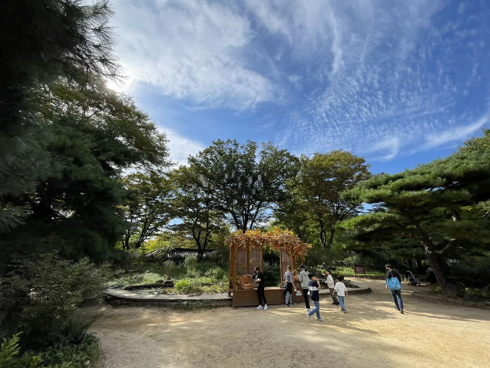 A path and pavilion inside the Korean Folk Village in Yongin